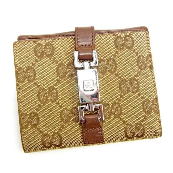 GUCCI W Hook Wallet GG Canvas ?~ Beige Canvas ?~ Leather Authentic Used - Picture 1 of 6
